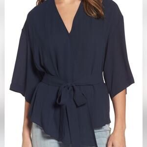 Trouve Navy Blue Wrap Blouse